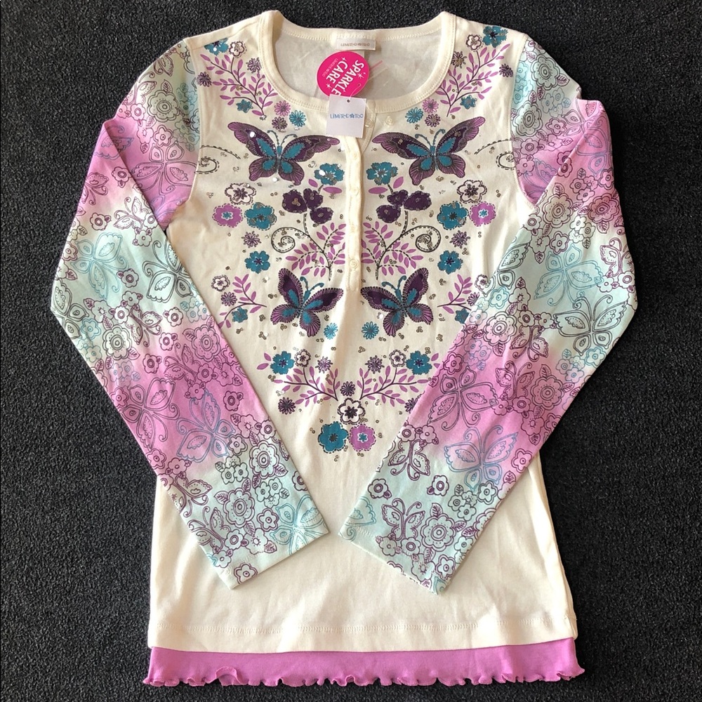 Limited Too Girls 100% Cotton Long-Sleeve Shirt, Ruffle Trim Butterfly Size 16